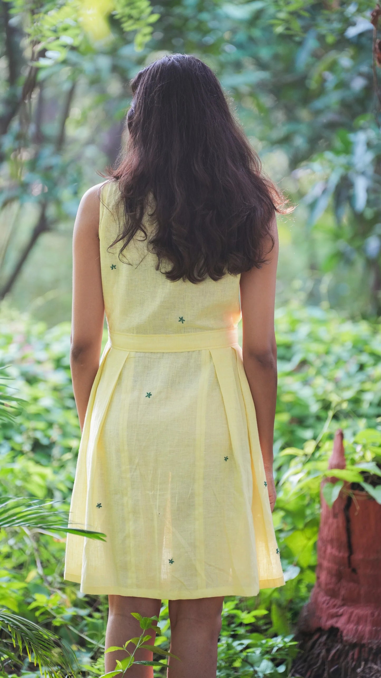 Skip the Sun Pleated Yellow Linen Dress