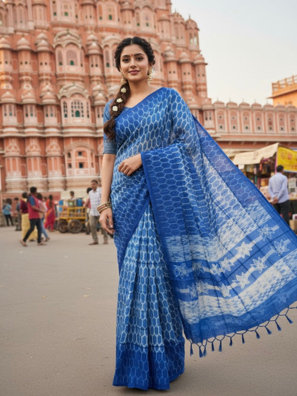 Shibori Retro Aura Blue Silk Saree