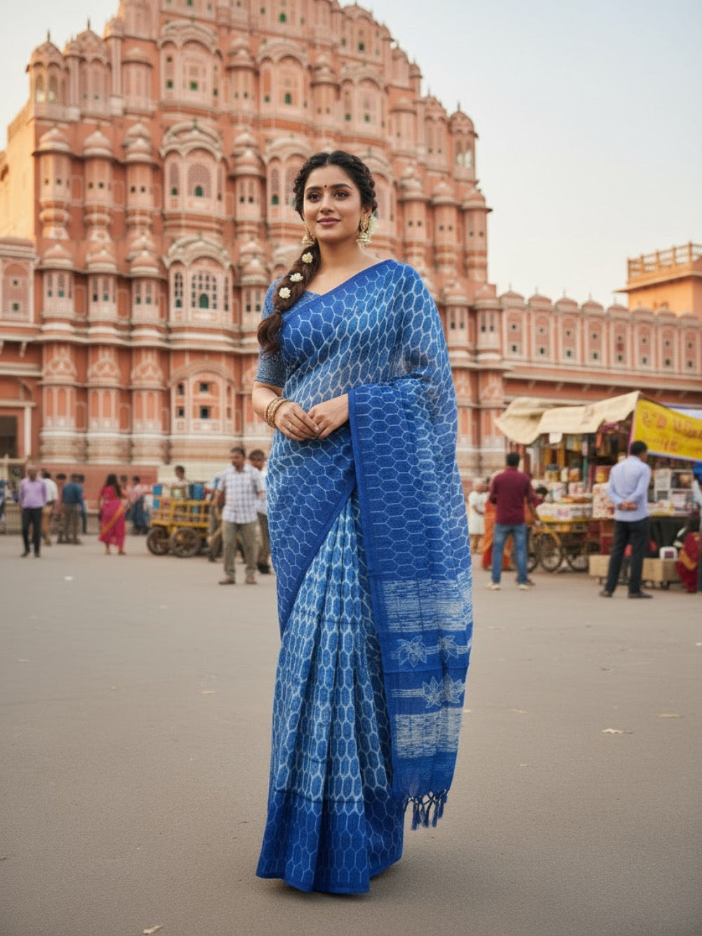 Shibori Retro Aura Blue Silk Saree