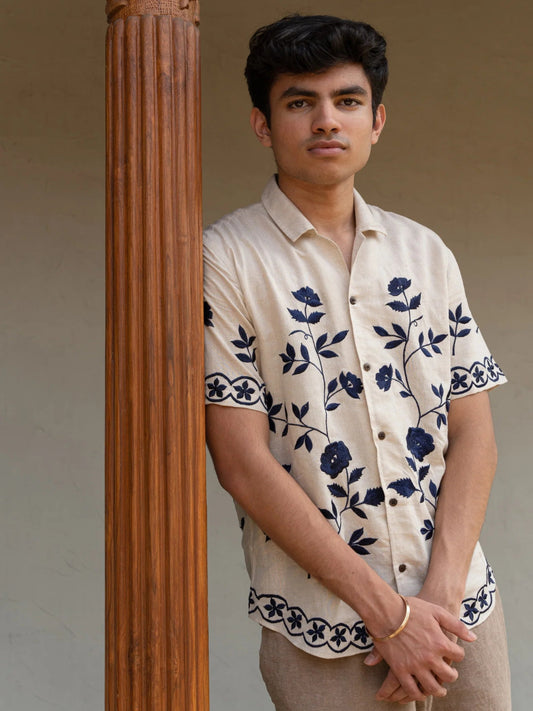 Lilies in the Light Beige Linen Shirt