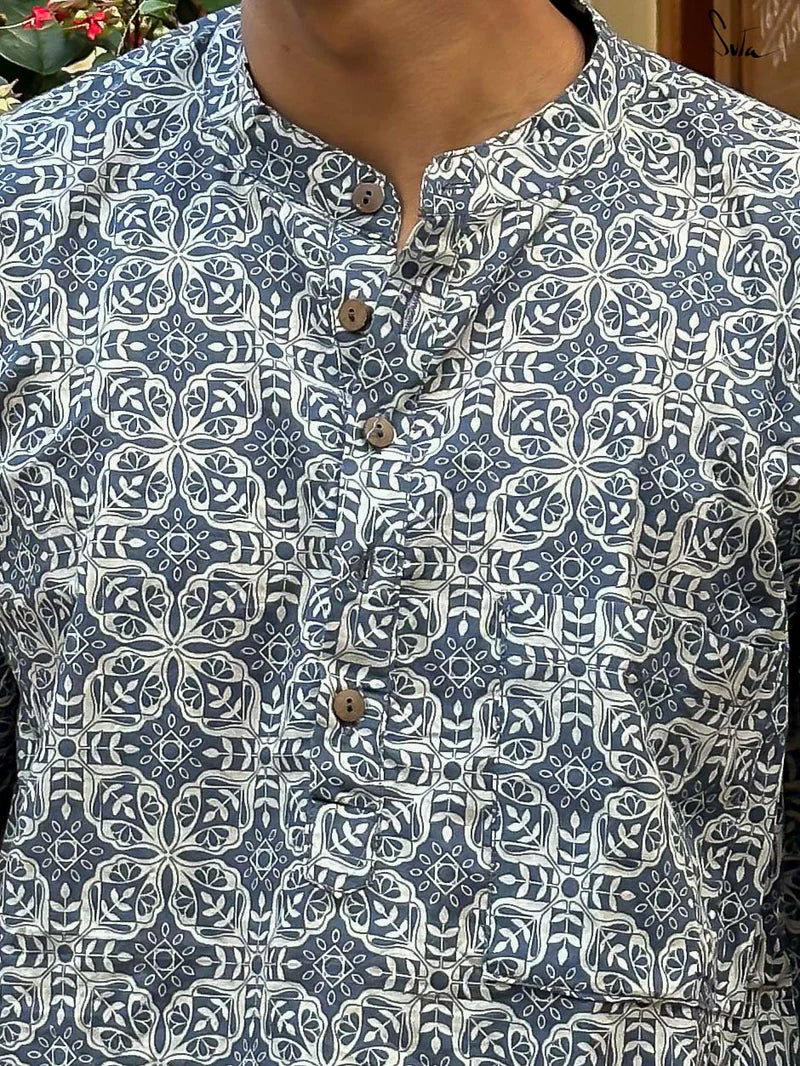 Honey Granola Blue Printed Cotton Shirt