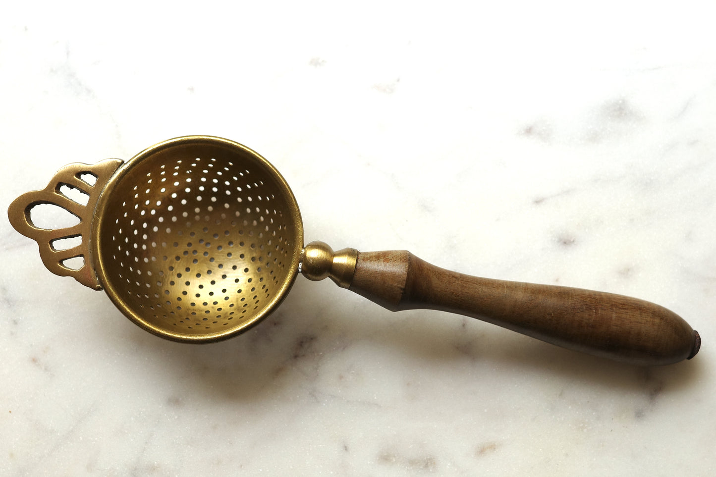 Brass Strainer with Wooden Handle