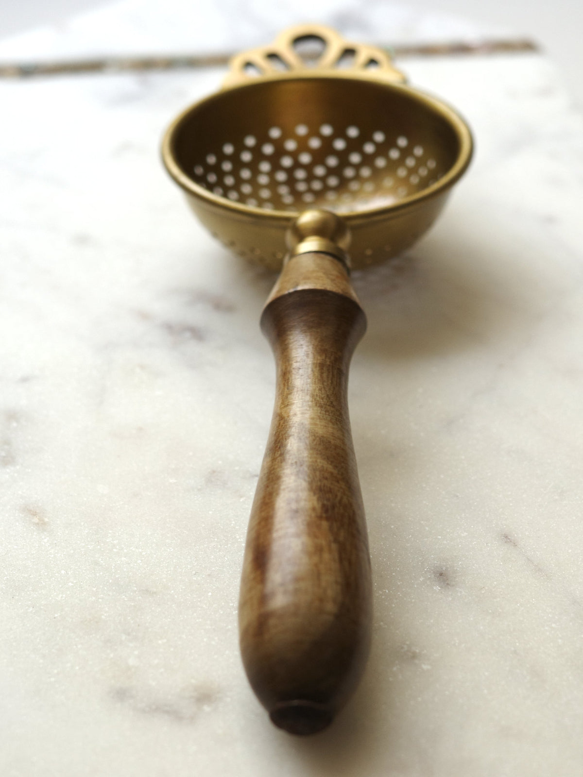 Brass Strainer with Wooden Handle