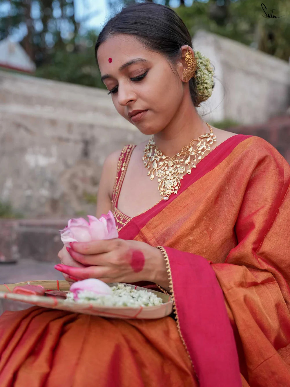 Shonajhuri Maroon Acrylic Cotton Saree