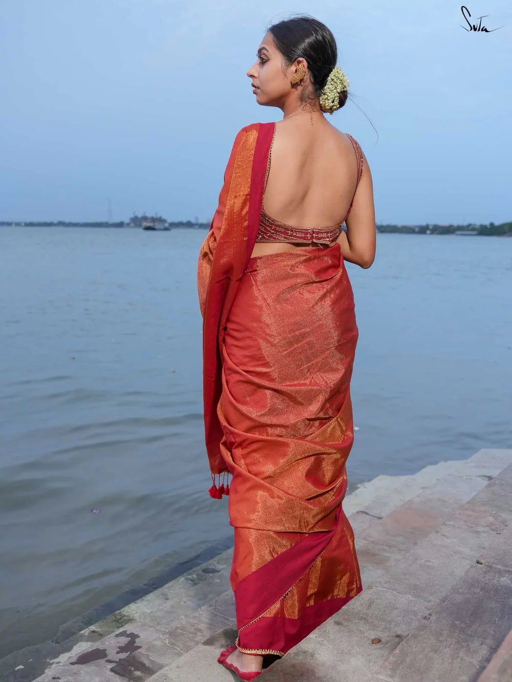 Shonajhuri Maroon Acrylic Cotton Saree