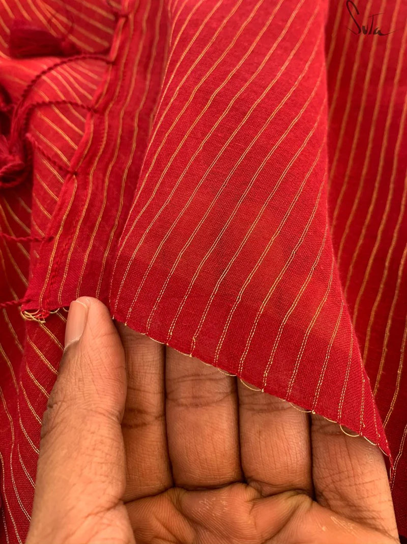 Hottest Sitara Maroon Mul Cotton and Zari Saree