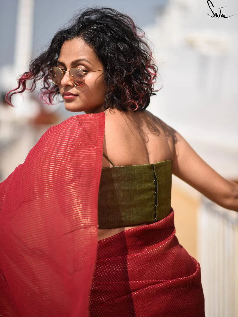 Hottest Sitara Maroon Mul Cotton and Zari Saree