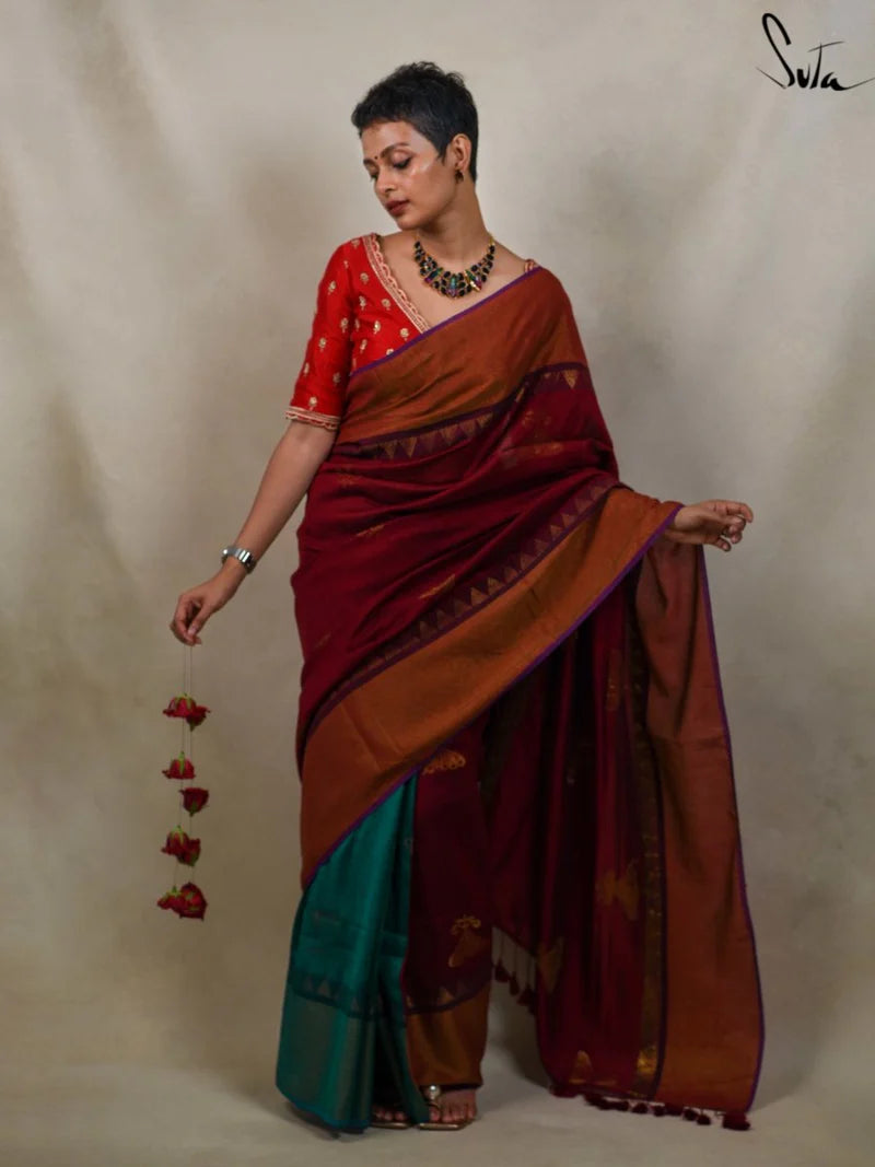 Rasraani Red Cotton Acrylic Saree