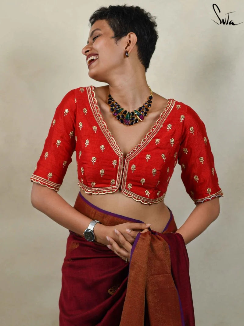 Rasraani Red Cotton Acrylic Saree