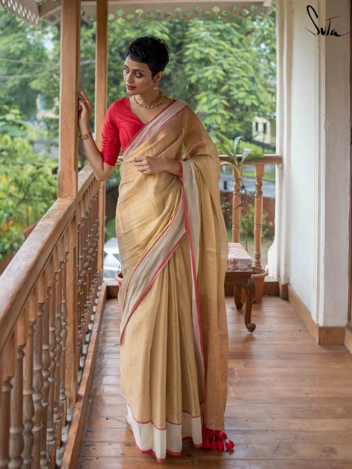 Theeram Gold Cotton with Zari Saree