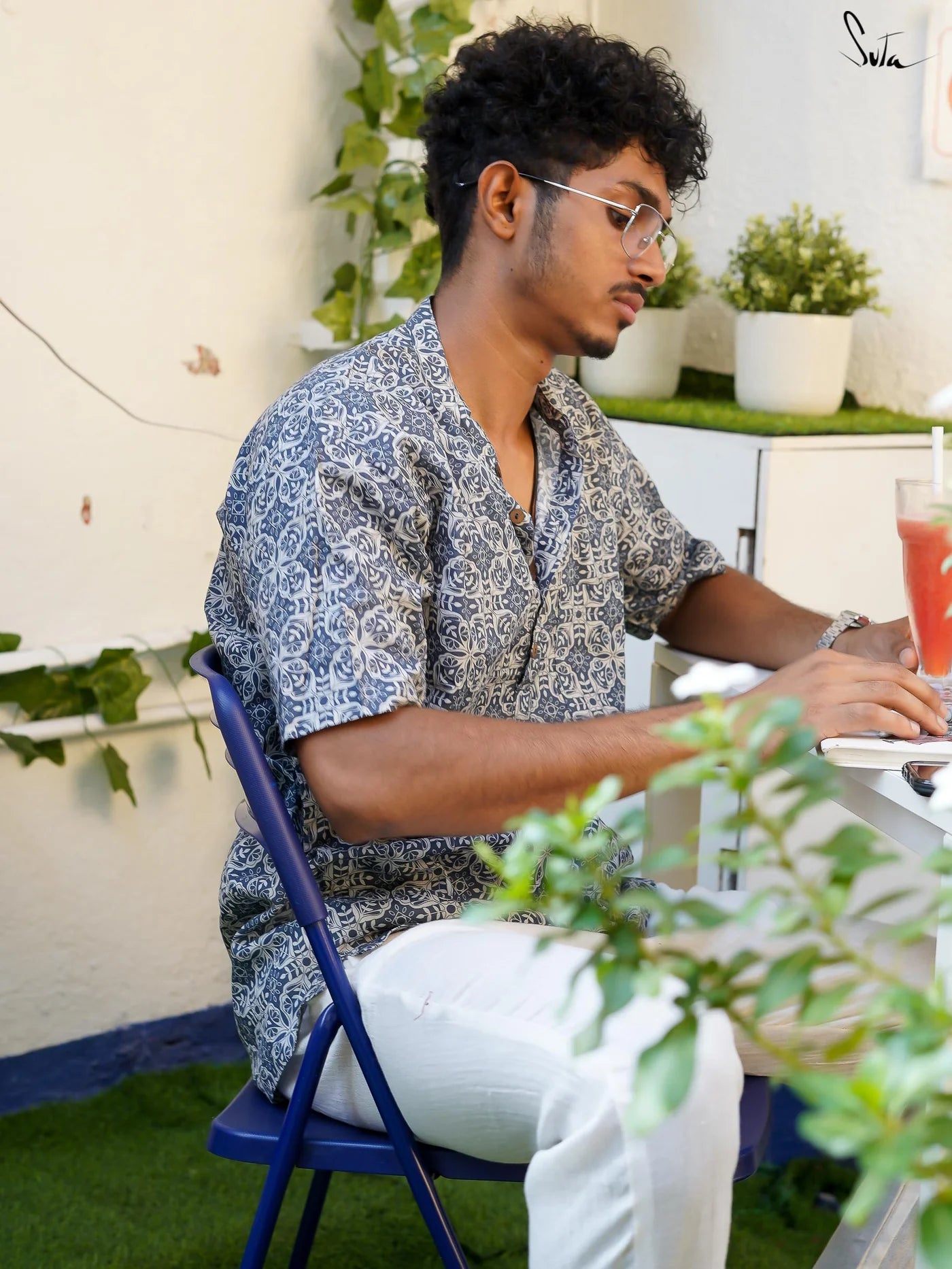 Honey Granola Blue Printed Cotton Shirt