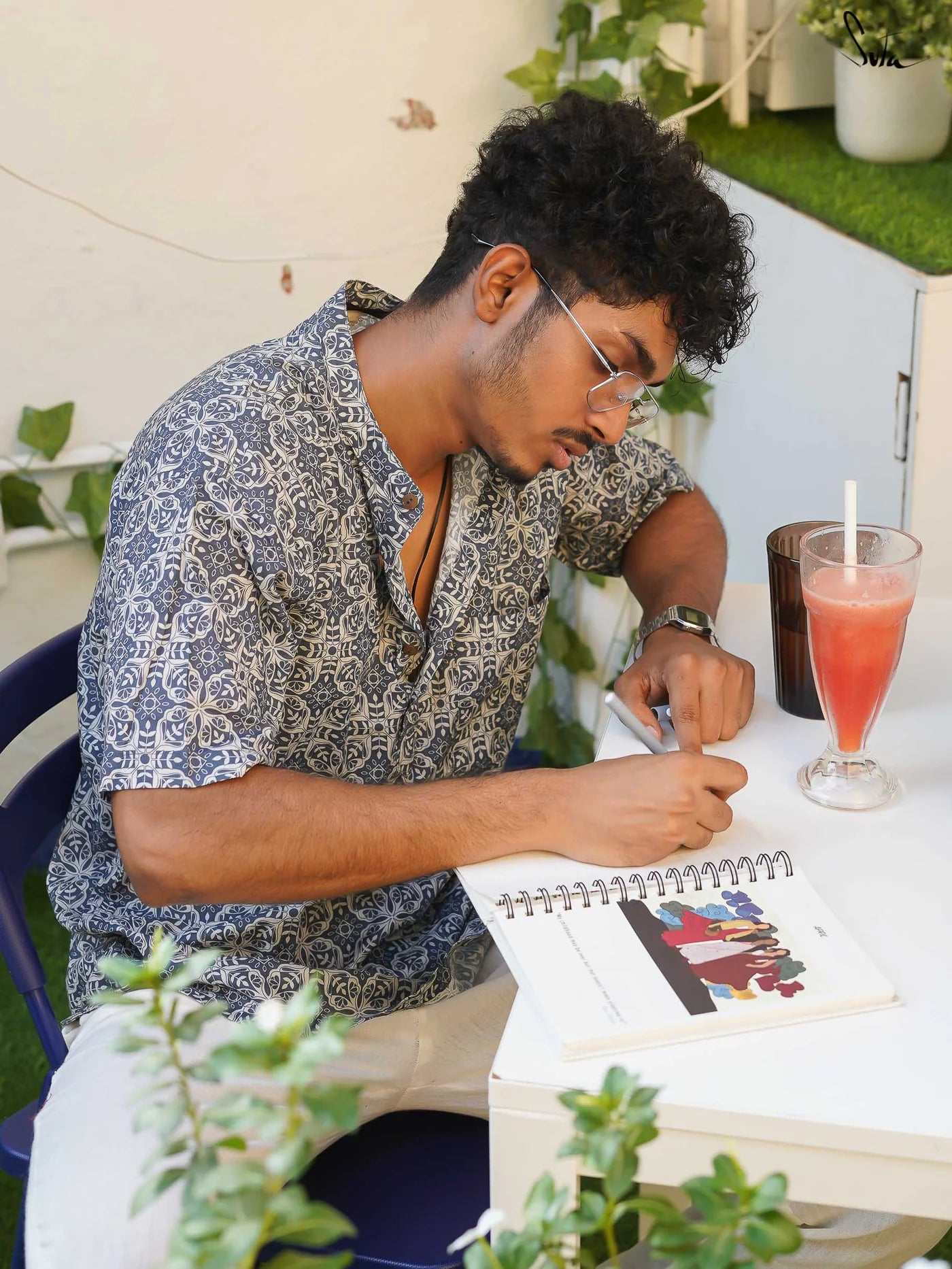 Honey Granola Blue Printed Cotton Shirt