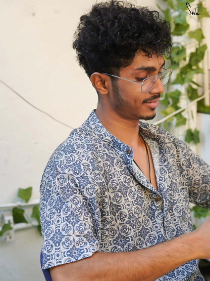 Honey Granola Blue Printed Cotton Shirt