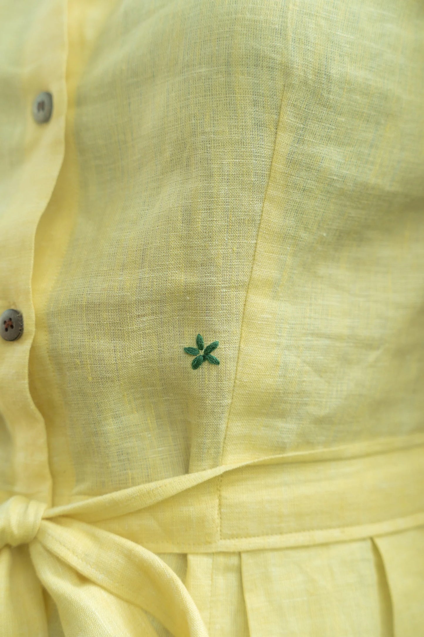 Skip the Sun Pleated Yellow Linen Dress