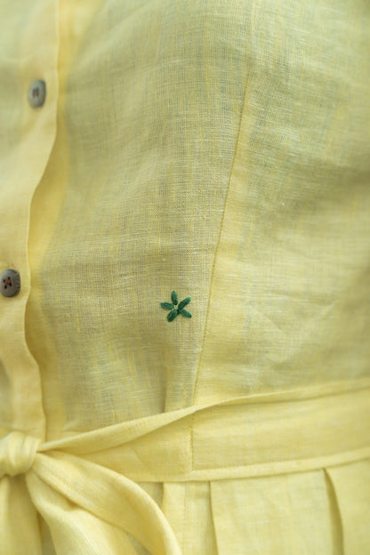 Skip the Sun Pleated Yellow Linen Dress