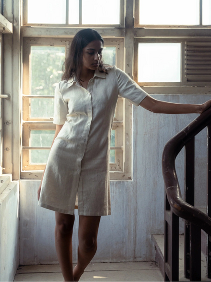 Polished Play Beige Linen Dress