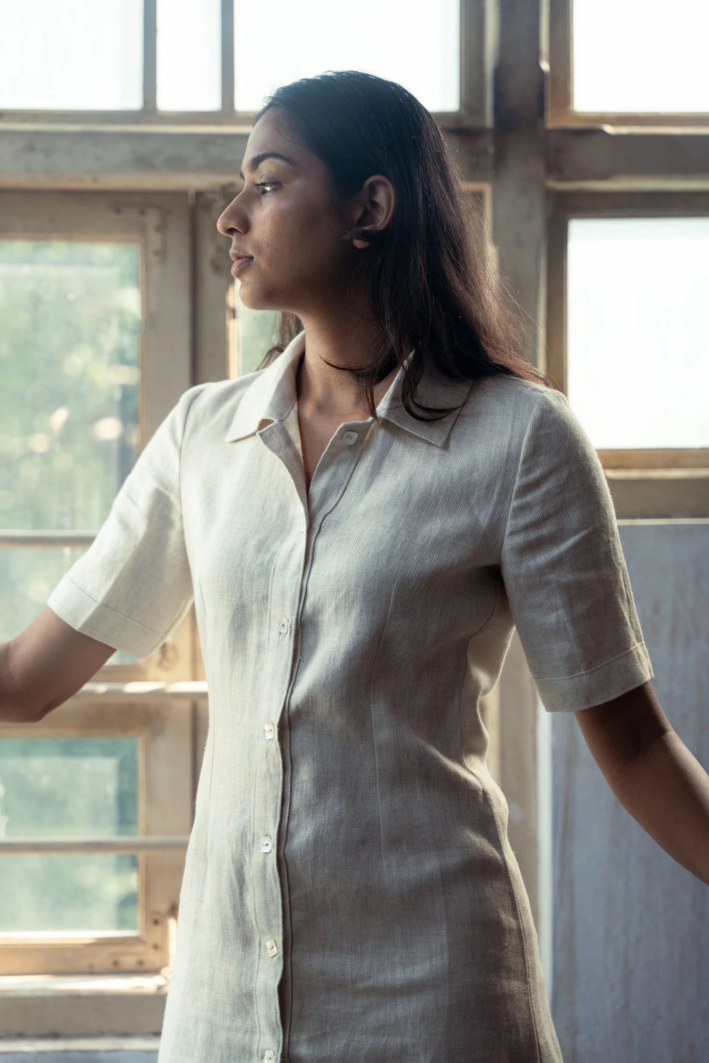 Polished Play Beige Linen Dress