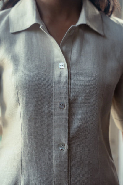 Polished Play Beige Linen Dress