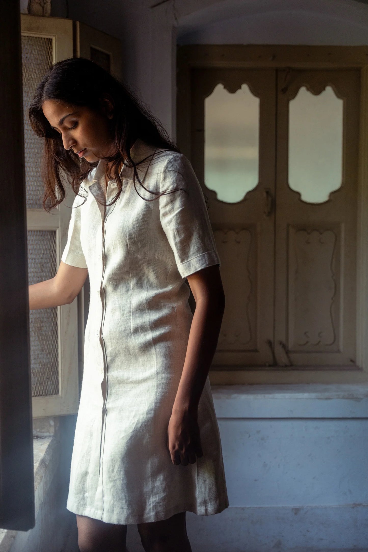 Polished Play Beige Linen Dress