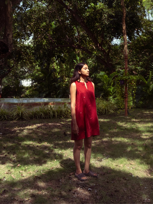 Red Linen Tent Dress