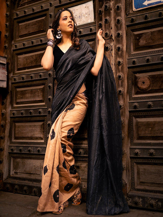 Vintage Shibori Black Silk Saree