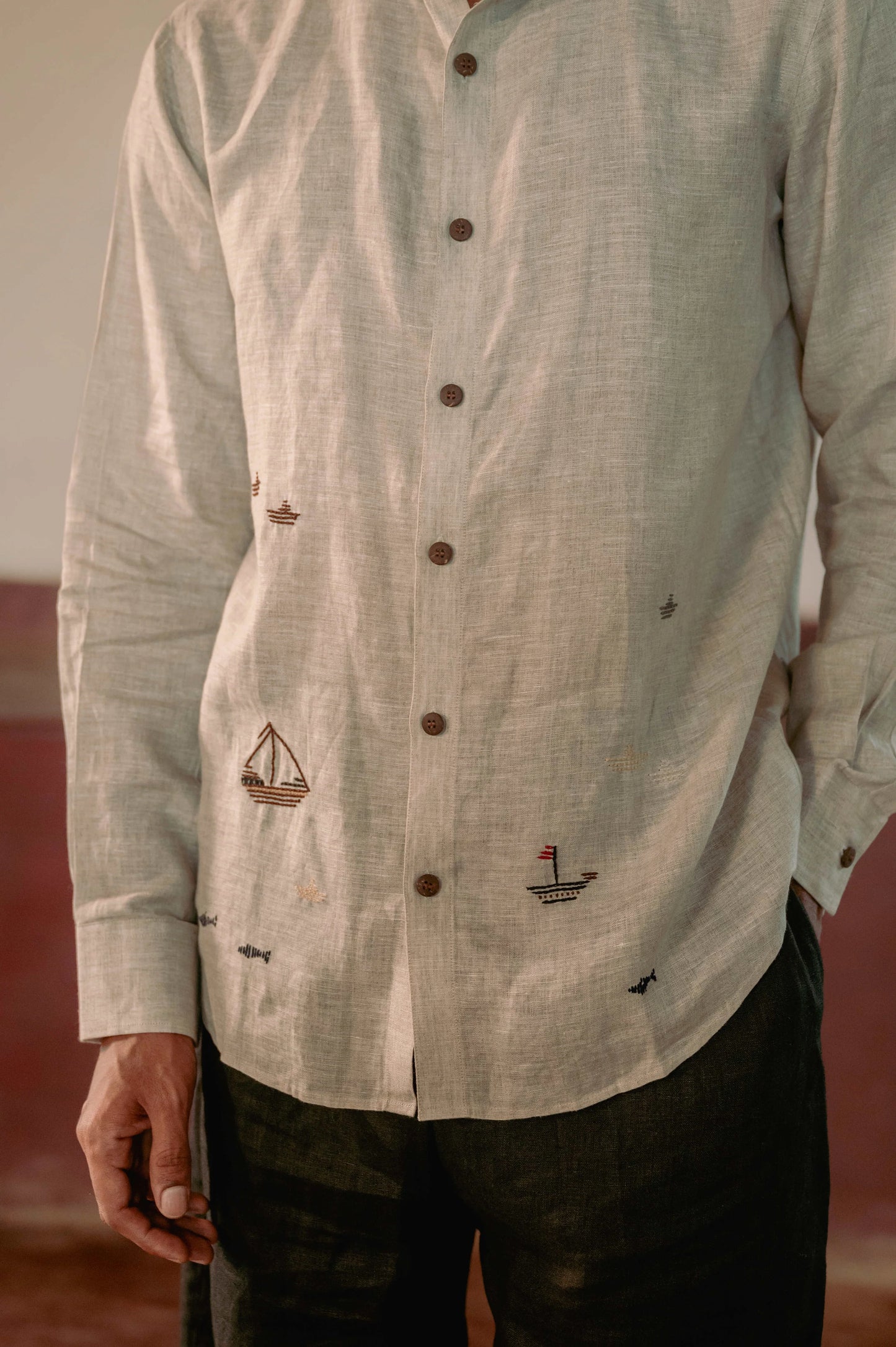 Boats and Ship Full Sleeves Linen Shirt