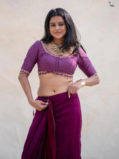 Hues of Fuchsia Flower Pre- Draped Acrylic Cotton Saree