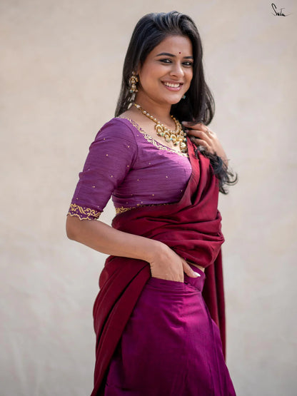 Hues of Fuchsia Flower Pre- Draped Acrylic Cotton Saree