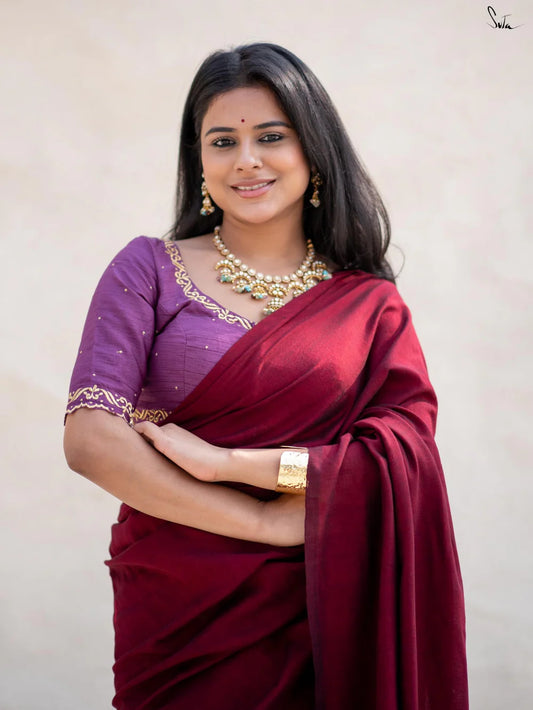 Hues of Fuchsia Flower Pre- Draped Acrylic Cotton Saree