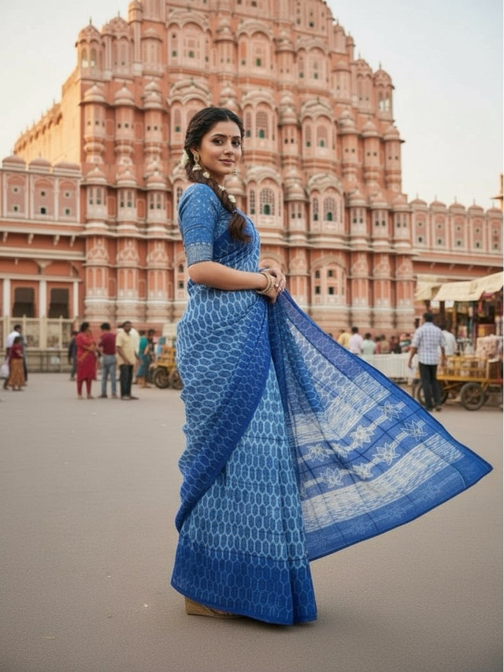 Shibori Retro Aura Blue Silk Saree