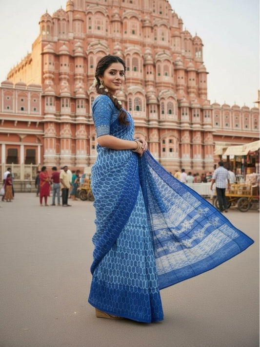 Shibori Retro Aura Blue Silk Saree