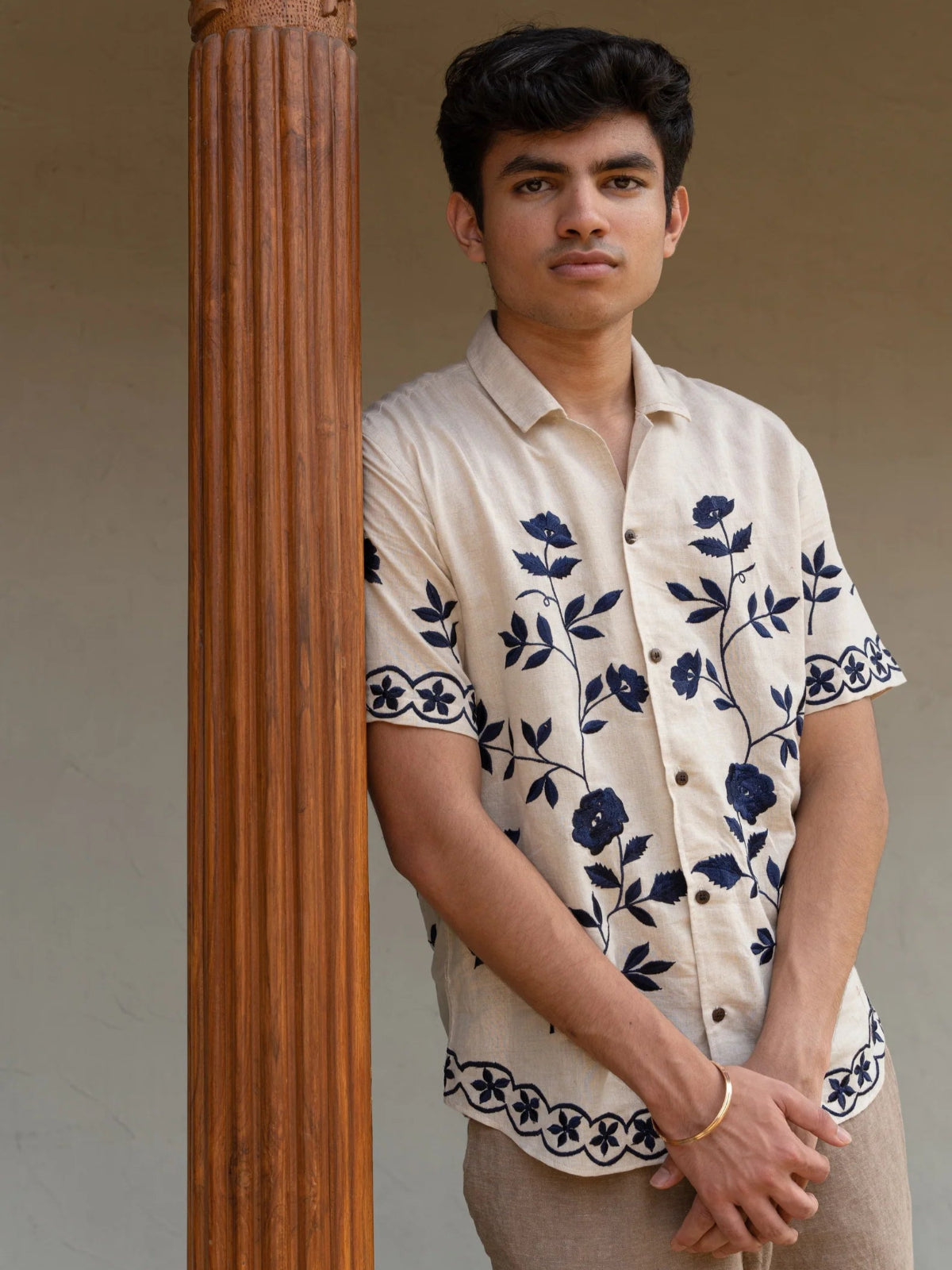 Lilies in the Light Beige Linen Shirt