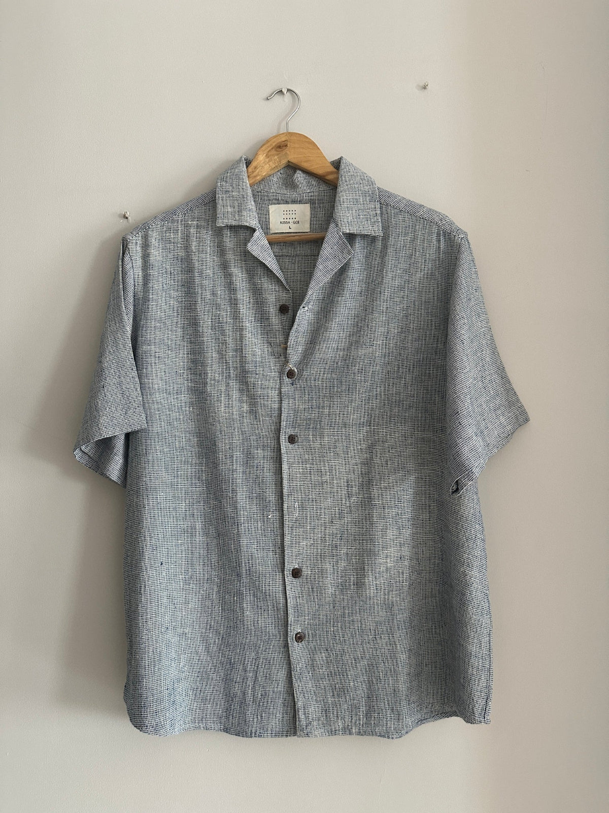 Textured Hand-Woven White and Blue Cotton Shirt
