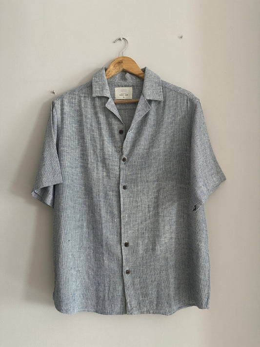 Textured Hand-Woven White and Blue Cotton Shirt