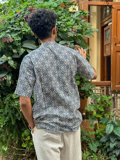 Honey Granola Blue Printed Cotton Shirt