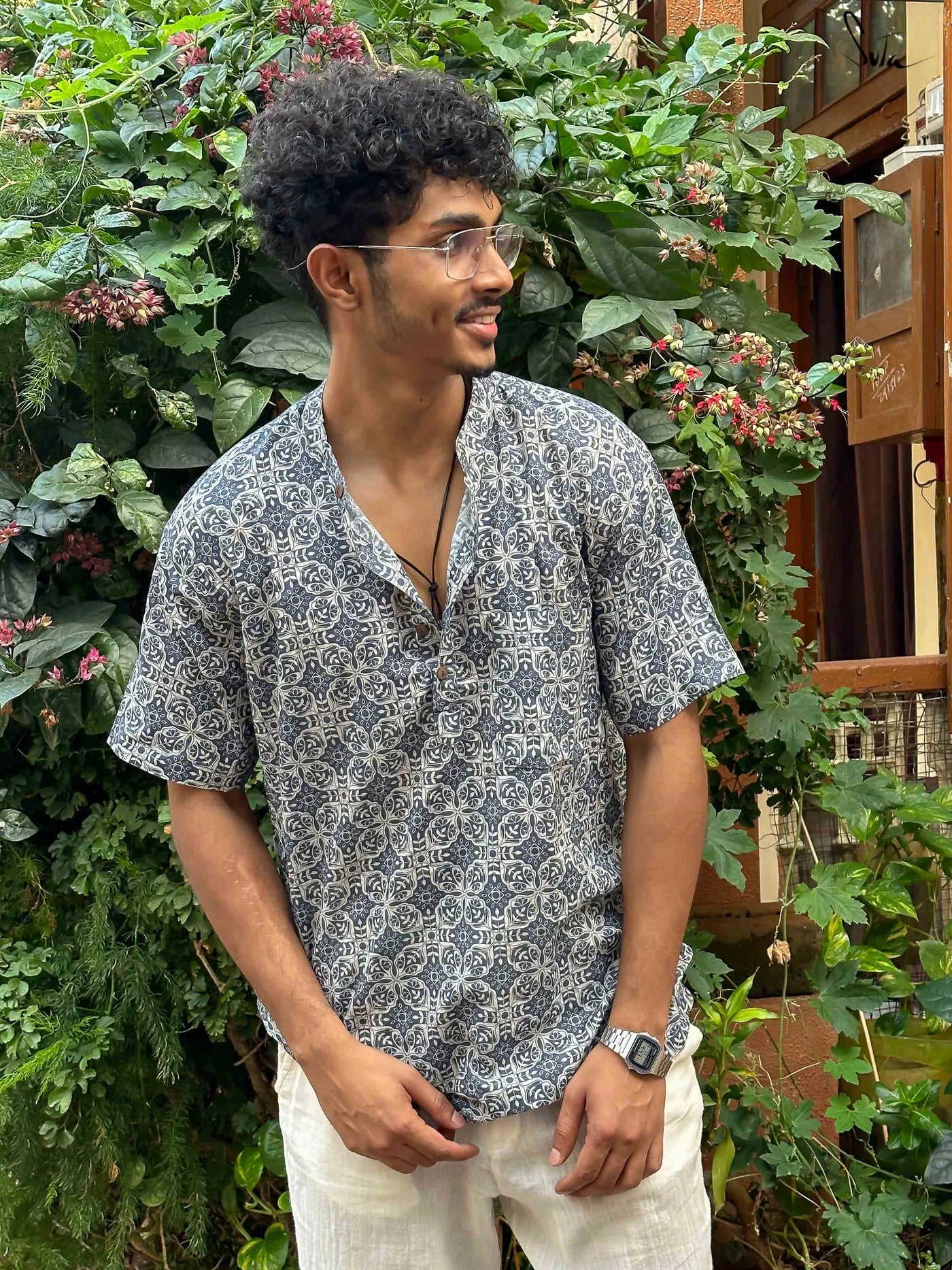 Honey Granola Blue Printed Cotton Shirt