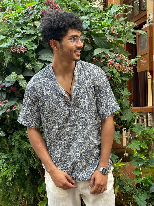 Honey Granola Blue Printed Cotton Shirt