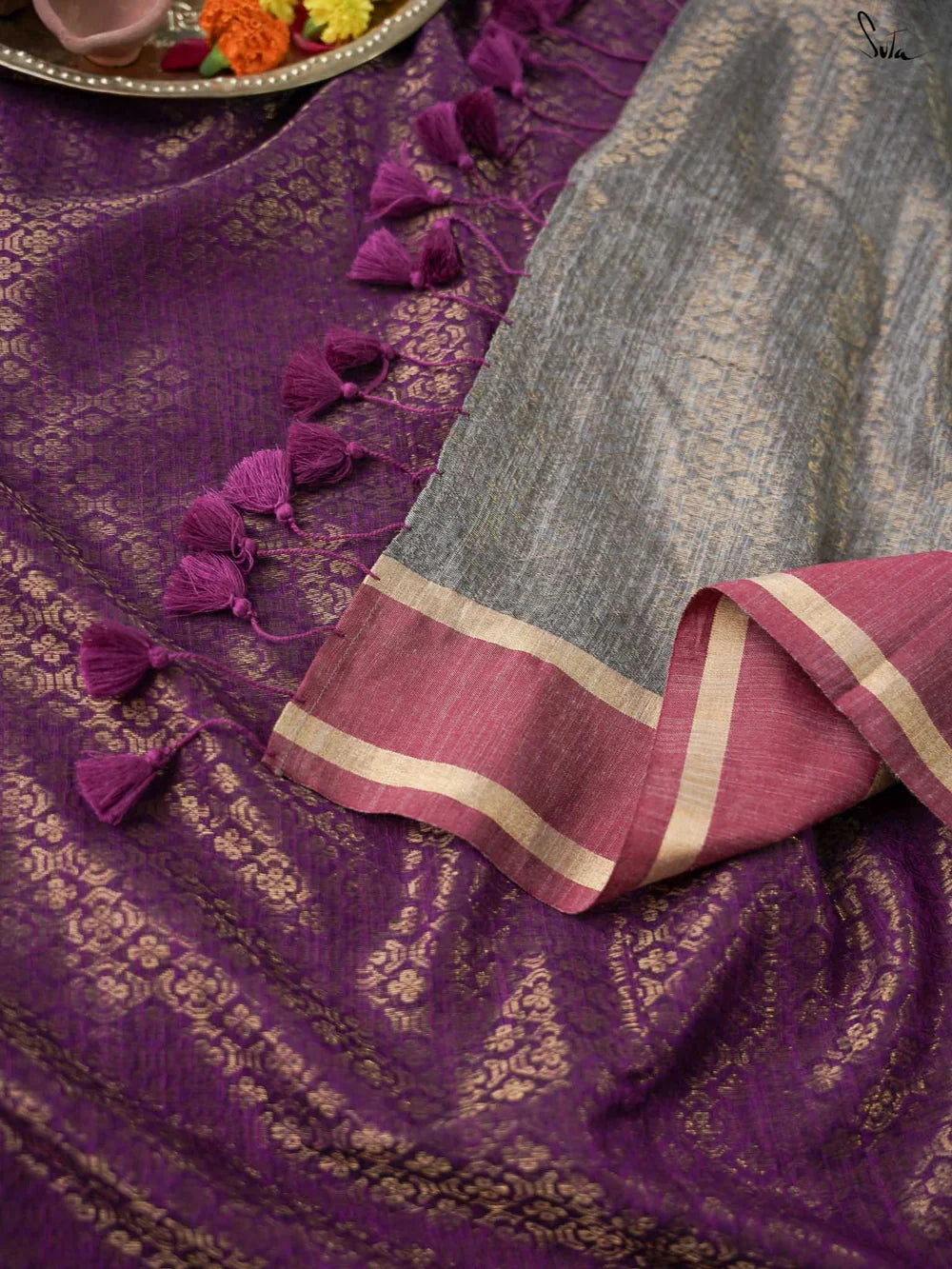 Phool Aur Khushboo Purple Slub Cotton Saree