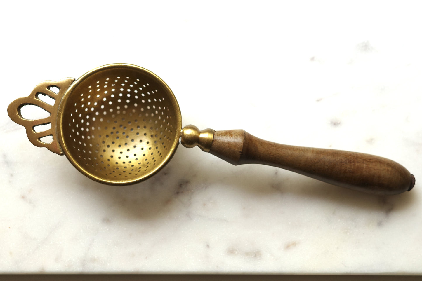 Brass Strainer with Wooden Handle