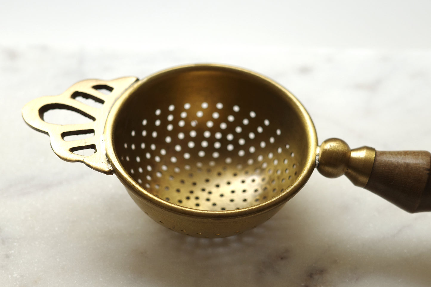 Brass Strainer with Wooden Handle