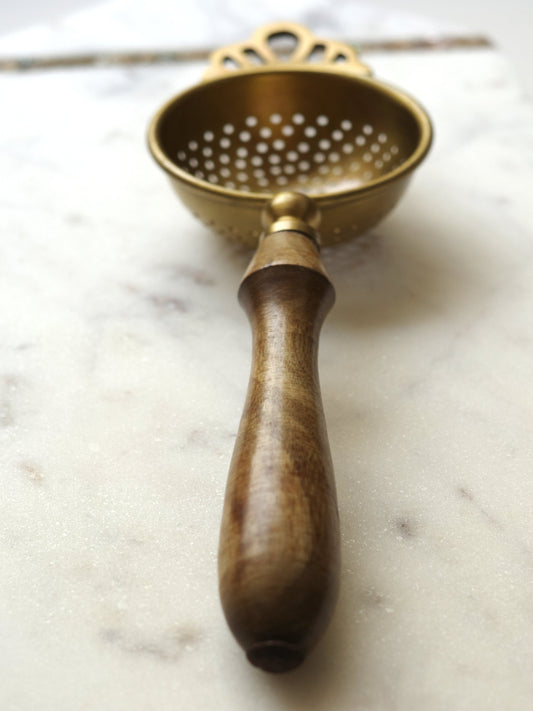 Brass Strainer with Wooden Handle