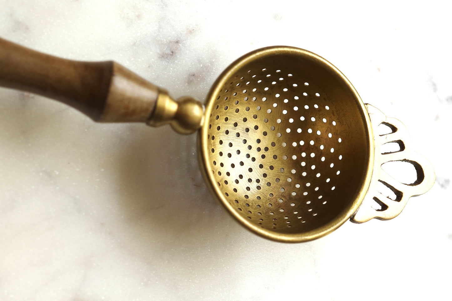 Brass Strainer with Wooden Handle