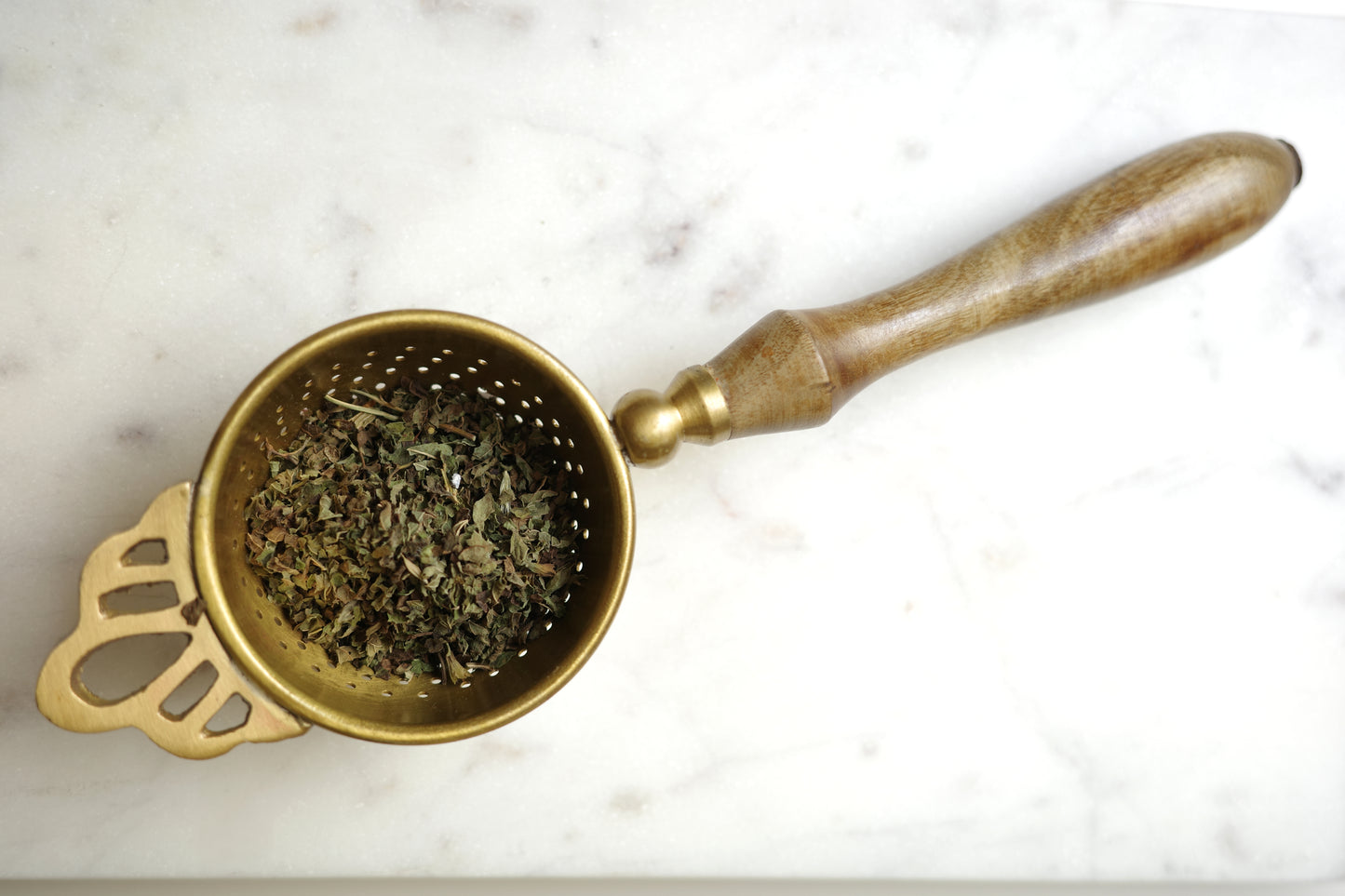 Brass Strainer with Wooden Handle