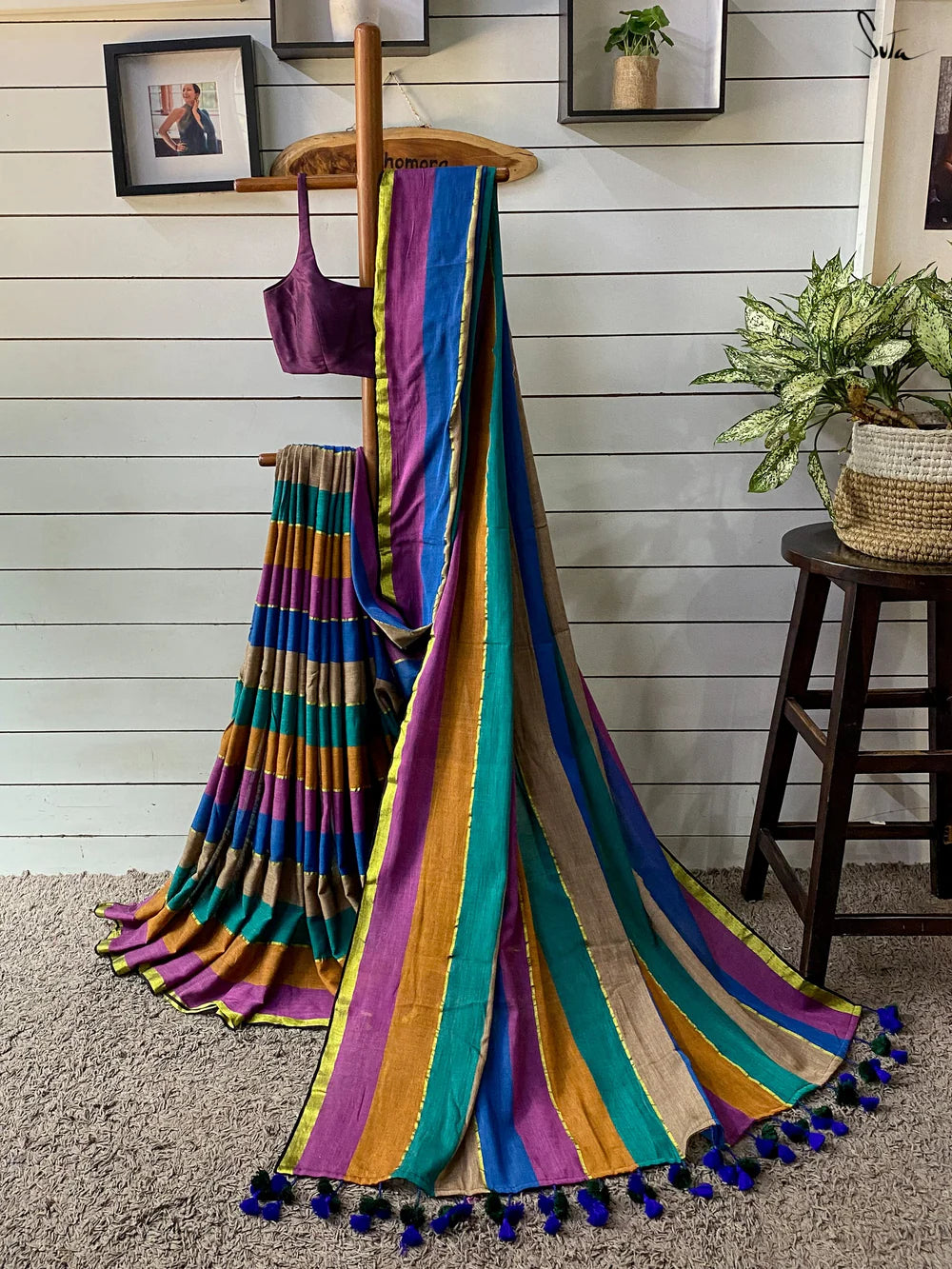 Saya Aana Multicolor Mul Cotton Saree