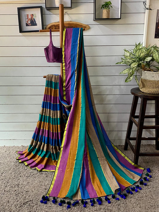 Saya Aana Multicolor Mul Cotton Saree