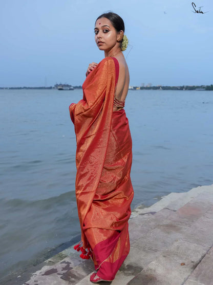 Shonajhuri Maroon Acrylic Cotton Saree