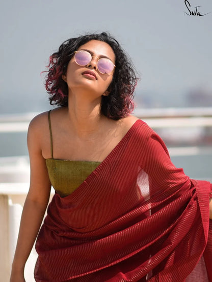 Hottest Sitara Maroon Mul Cotton and Zari Saree