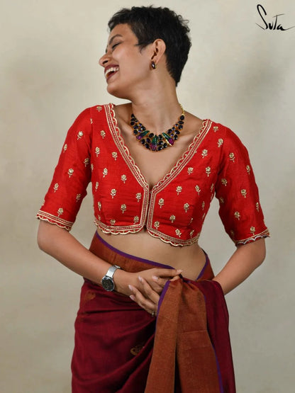 Rasraani Red Cotton Acrylic Saree