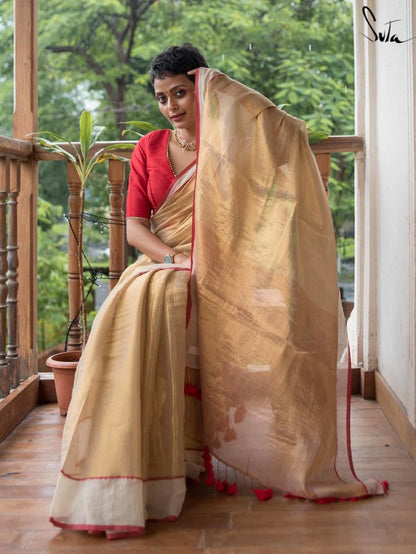 Theeram Gold Cotton with Zari Saree