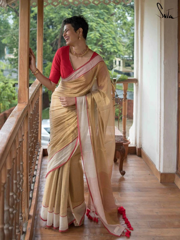Theeram Gold Cotton with Zari Saree